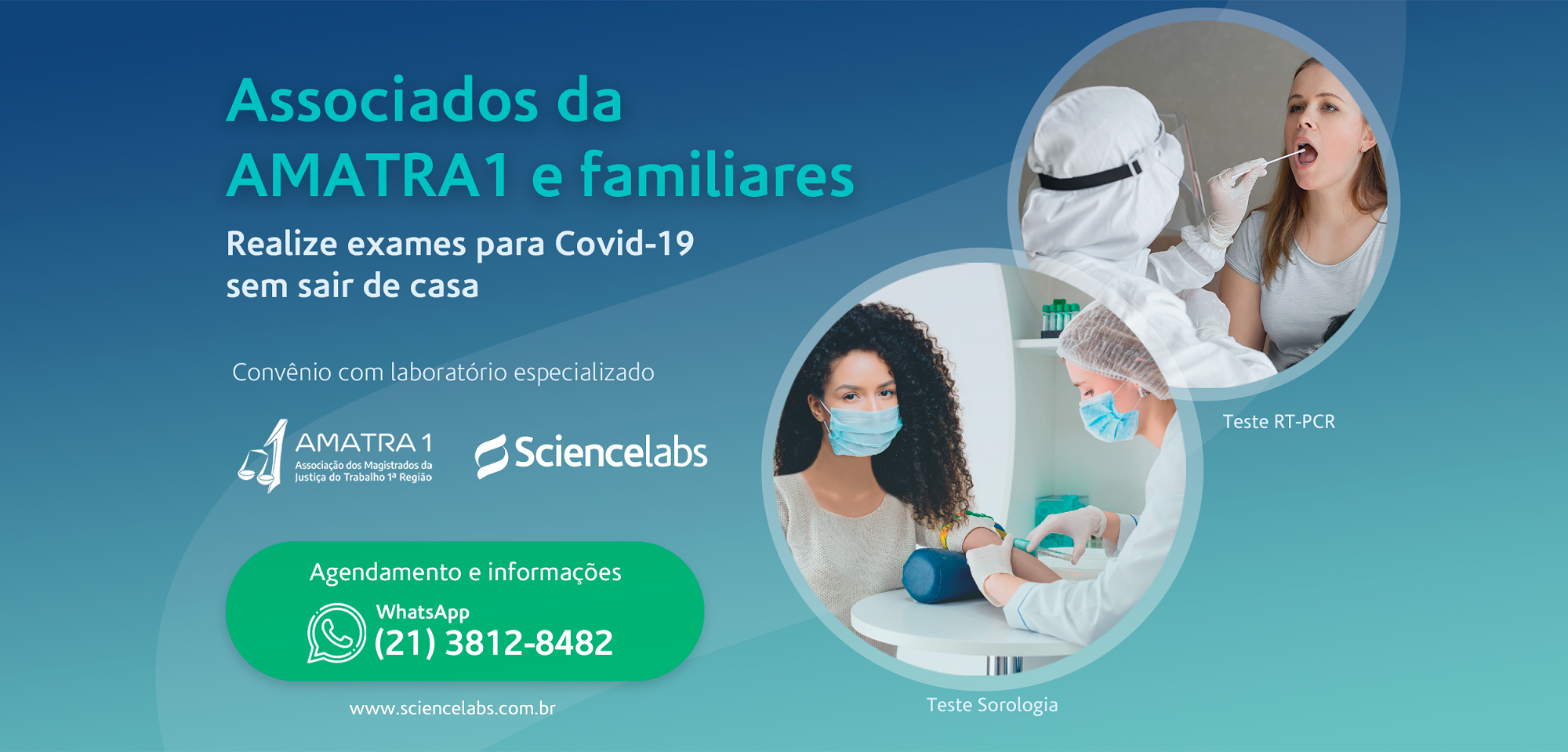 Associados da AMATRA1 têm desconto em testes de Covid-19 da Sciencelabs