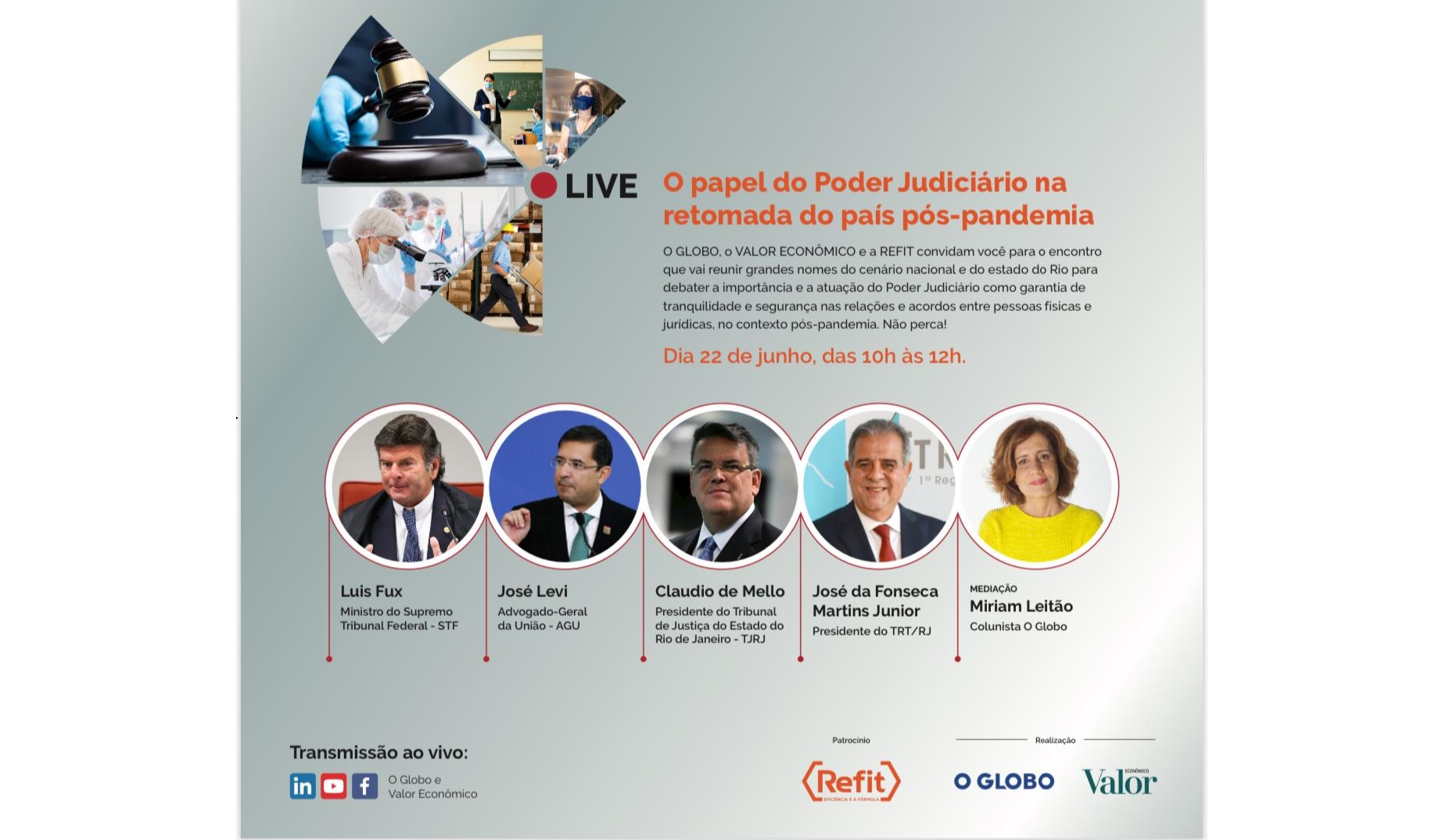 Presidente do TRT-1 vai discutir o papel do Judiciário no pós-pandemia, em live