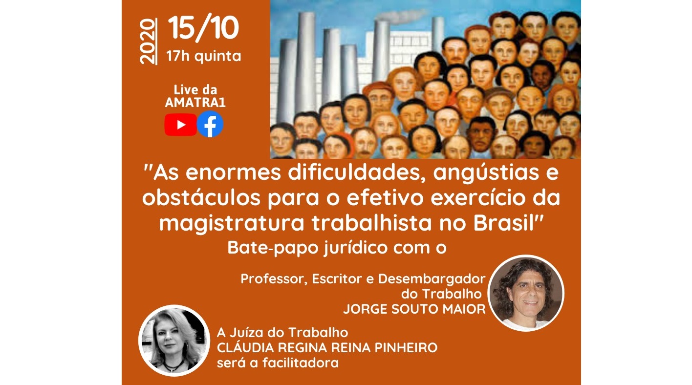 Live da AMATRA1 vai discutir os desafios do exercício da magistratura trabalhista
