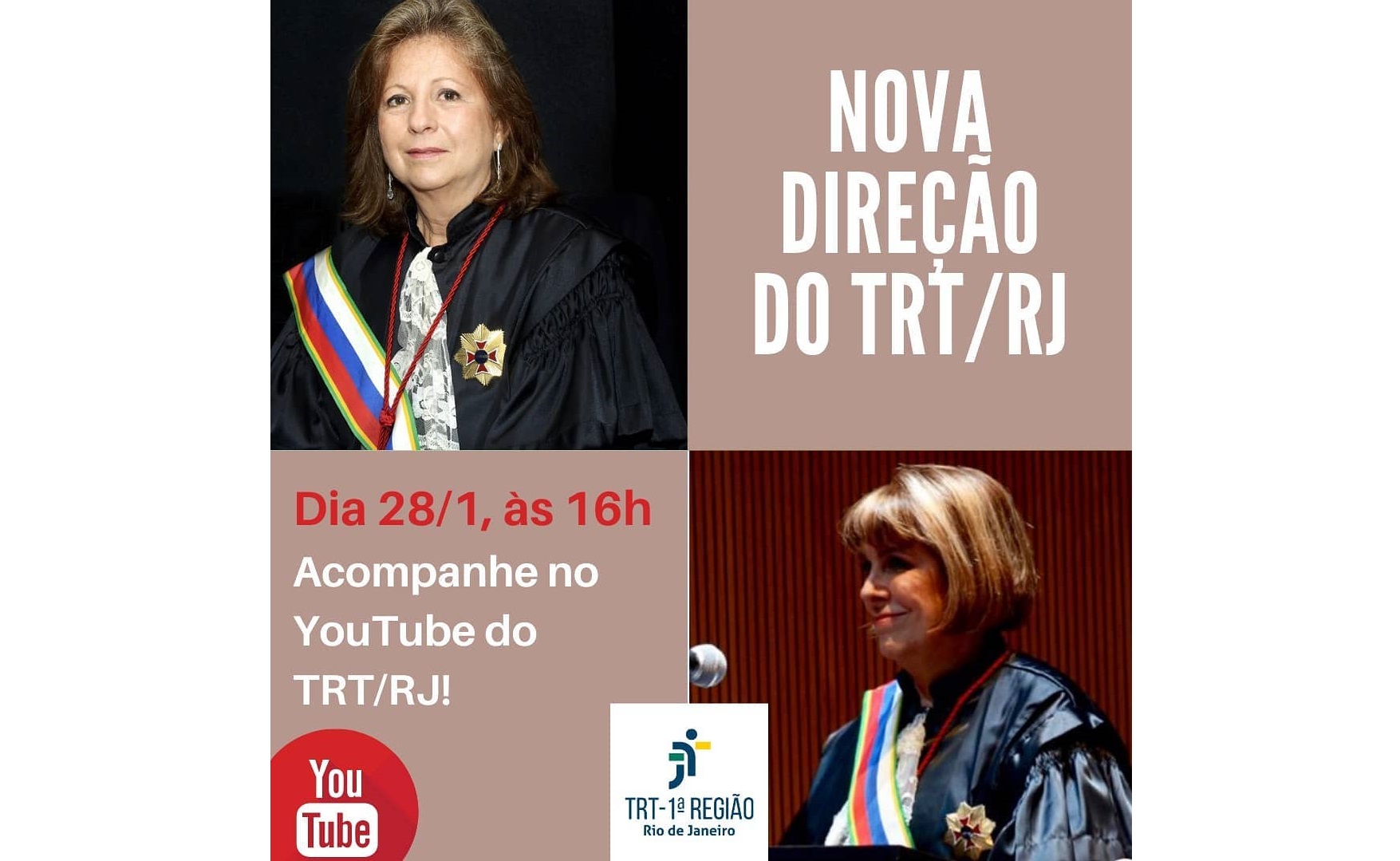 Posse de novos dirigentes do TRT-1 terá transmissão ao vivo, nesta quinta (28)