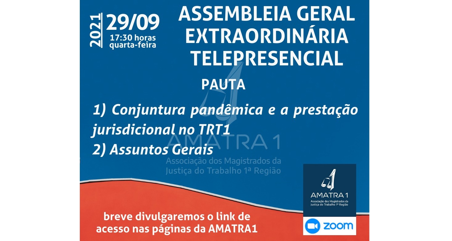 AMATRA1 convoca associados para Assembleia Extraordinária, na quarta