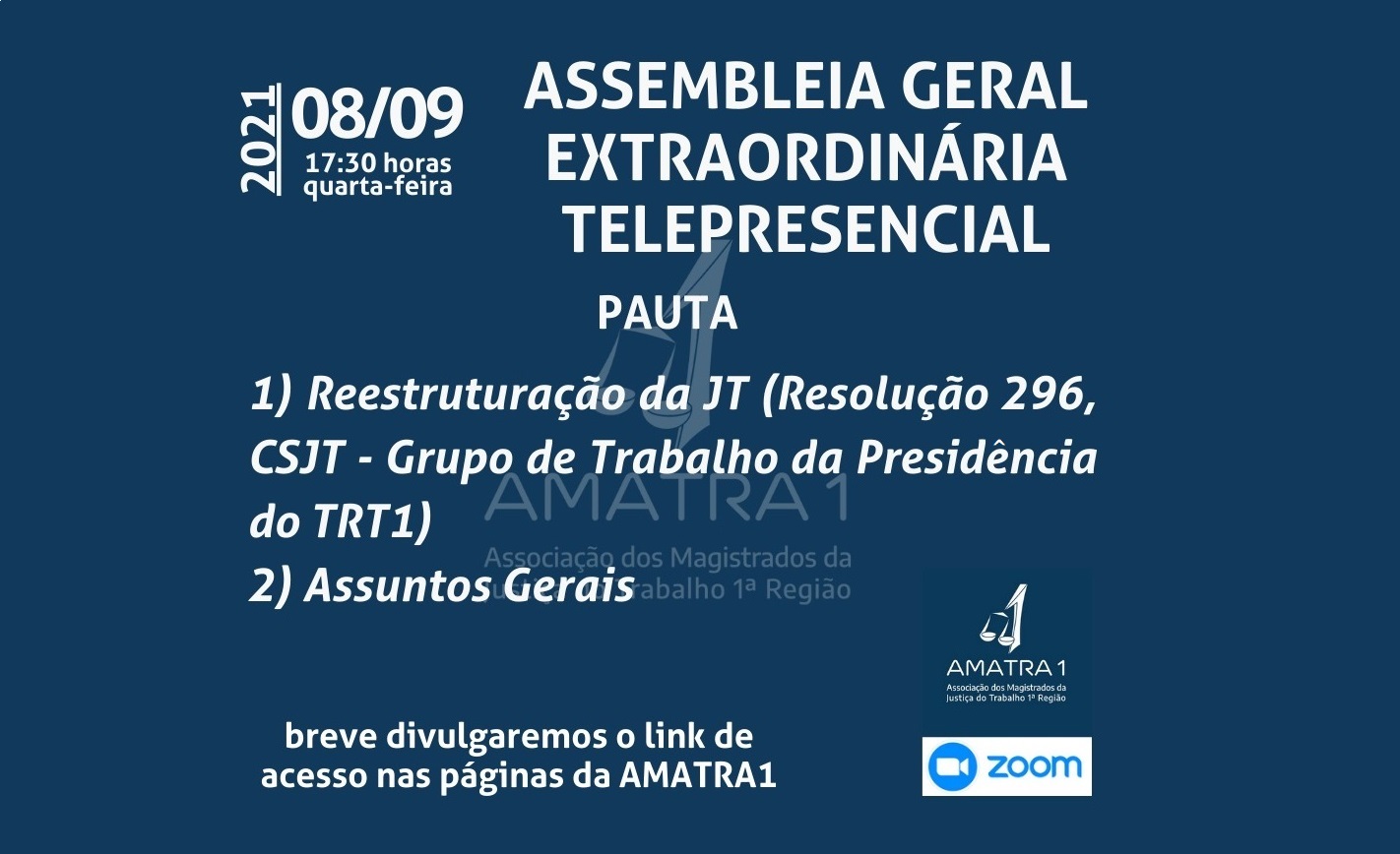 AMATRA1 convoca associados para Assembleia Extraordinária, na quarta (8)