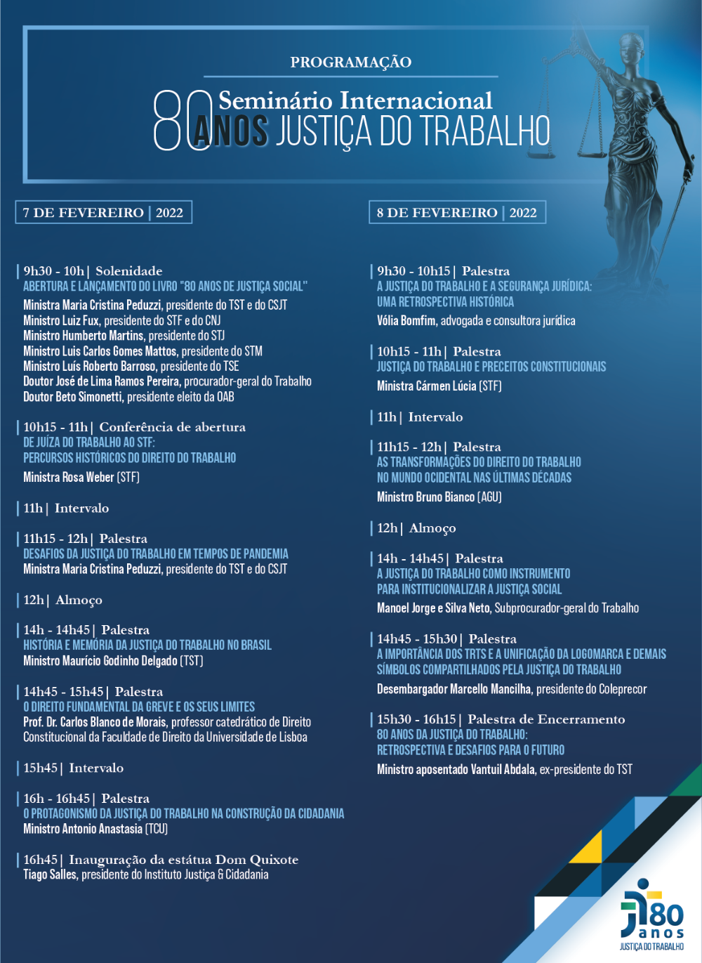 TST promove o seminário internacional ‘80 anos da Justiça do Trabalho’
