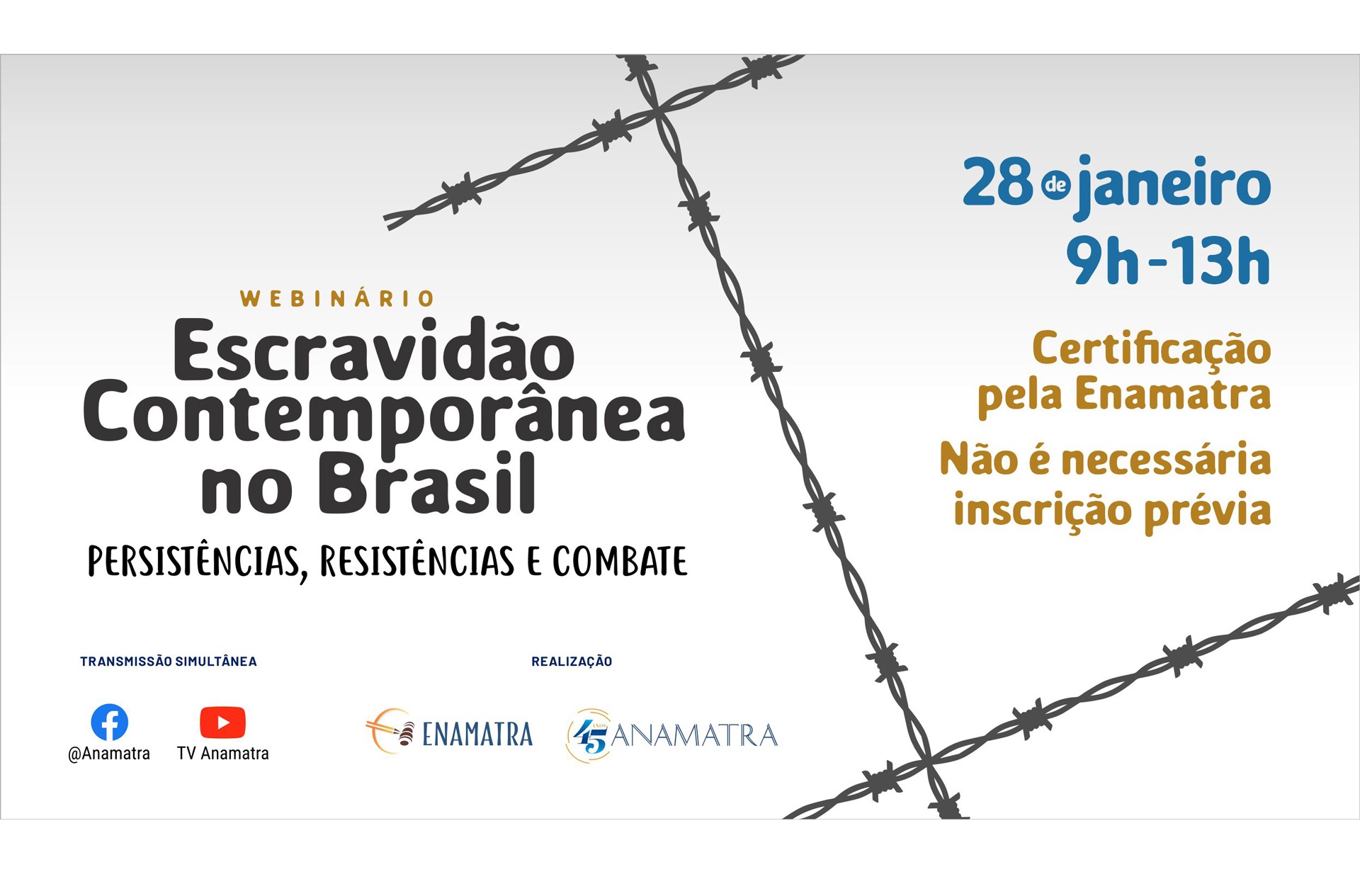 Escravidão contemporânea no Brasil será tema de webinário da Anamatra