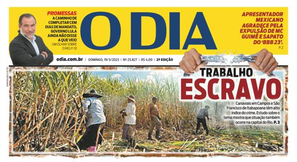Seminário sobre trabalho escravo é manchete do jornal O Dia